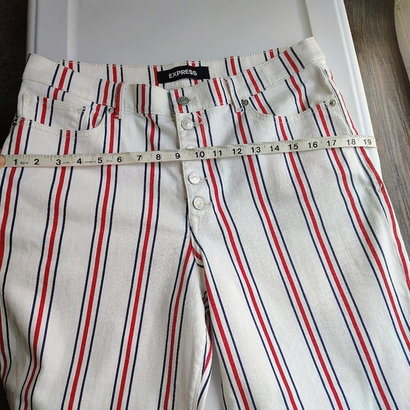 Express Women's High Waisted Striped Button Fly Cropped Wide Leg Jeans Stretch - Picture 12 of 17